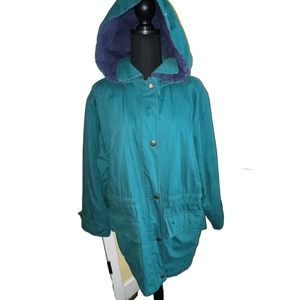 London Fog Women’s Limited Edition Teal Green‎ Blue Removable Hood Jacket Coat M